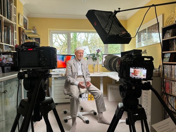Multi-camera documentary interview setup in home study location
